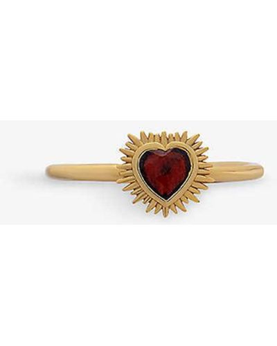 Rachel Jackson Electric Love Mini Heart 22ct -plated Sterling-silver And Garnet Ring - White
