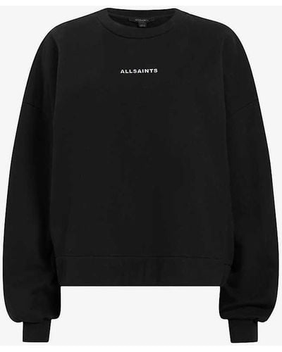AllSaints Disc Lila Logo-print Relaxed-fit Organic-cotton Sweatshirt - Black