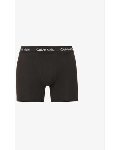 Calvin Klein Pack Of Three Solid Classic-fit Cotton-jersey Boxer Brief - Black