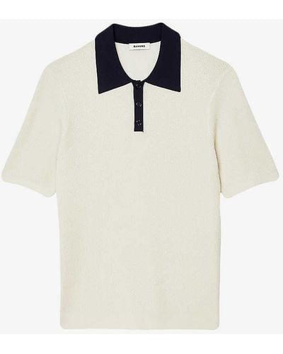 Sandro Contrast-collar Stretch-knit Polo Shirt - White