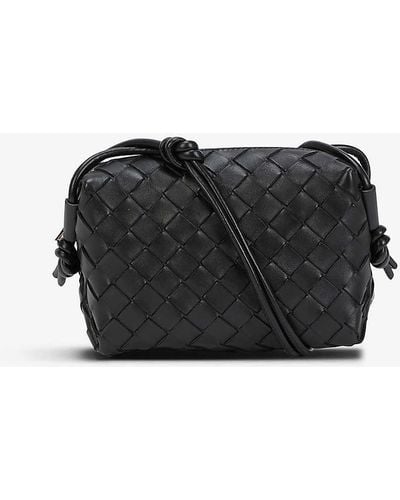 Bottega Veneta Loop Mini Intrecciato Leather Cross-body Bag - Black