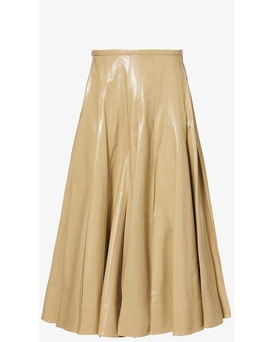 Bottega Veneta Pleated High-waist Leather Midi Skirt - Natural