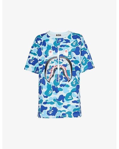 A Bathing Ape Shark Camo-print Cotton-jersey T-shirt - Blue