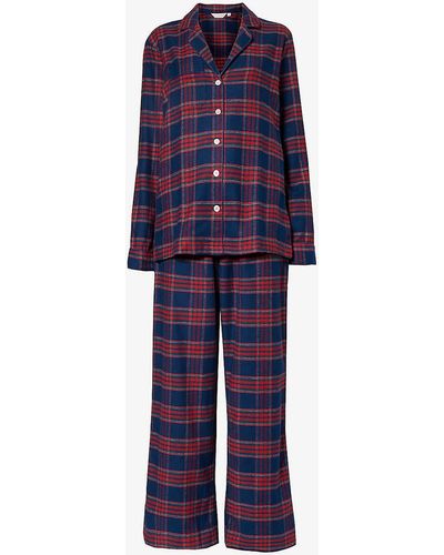 Derek Rose Kelburn Checked Cotton Pyjama Set - Blue