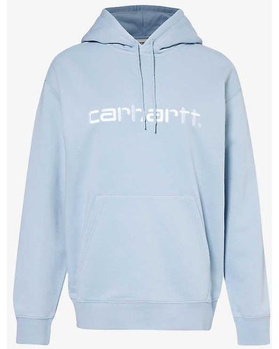 Carhartt Misty Sky White Brand-embroidered Cotton-blend Hoody - Blue
