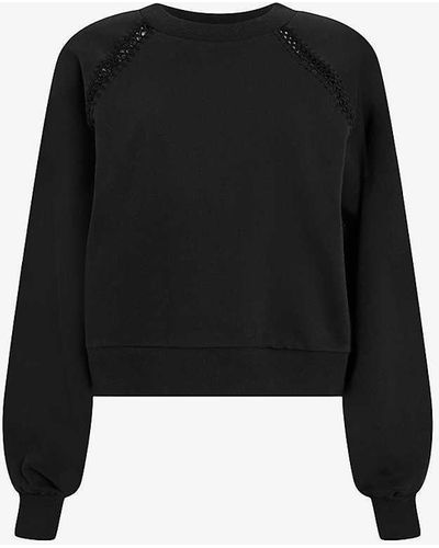 AllSaints Ewelina Ladder-trim Relaxed-fit Organic-cotton Sweatshirt - Black