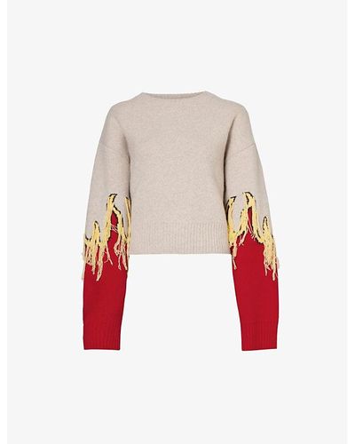 Wynn Hamlyn Flame Tassel-trim Wool-knit Sweater - Red