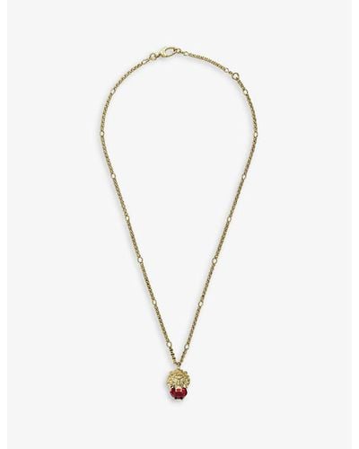 Gucci Lion Head Brass And Swarovski Crystal Pendant Necklace - Metallic