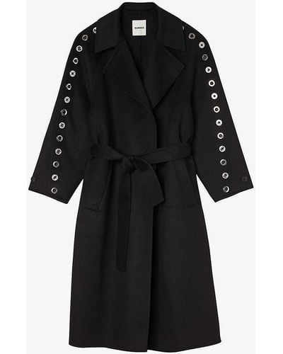 Sandro Daphny Eyelet-embellished Wool-blend Trench Coat - Black