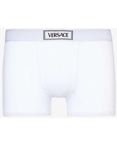 Versace Logo-waistband Stretch-cotton Trunks - Blue