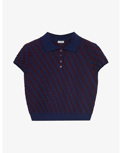 Loewe Burgundy/vy Graphic-pattern Cropped Stretch-cotton Sweater - Blue