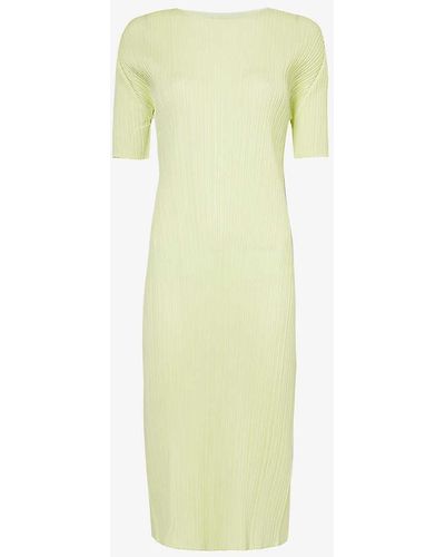 Pleats Please Issey Miyake May Pleated Slim-fit Knitted Midi Dress - White