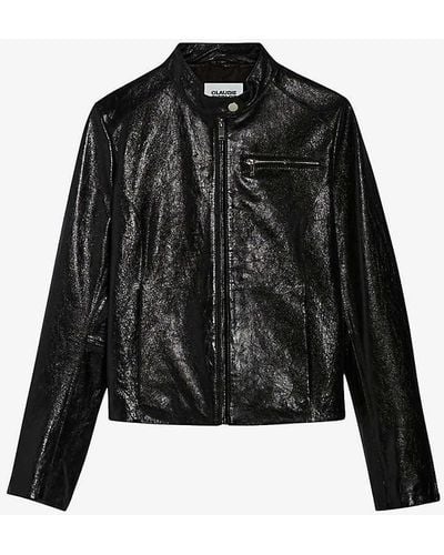 Claudie Pierlot Stand-collar Slim-fit Leather Jacket - Black