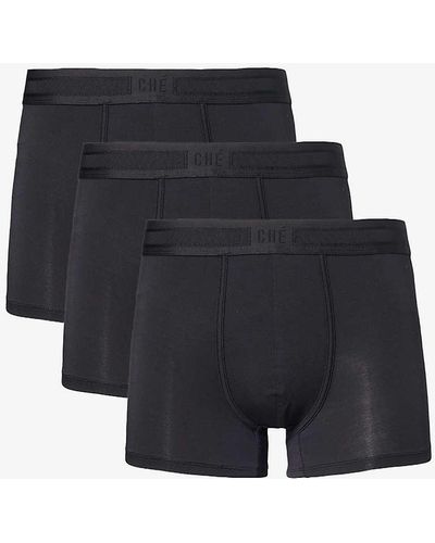 CHE Elasticated-waistband Pack Of Three Stretch-woven Trunks Xx - Black