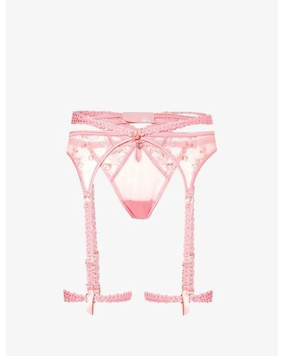 Lounge Underwear Casey Floral-embroidered Mesh Two-piece Set - Pink
