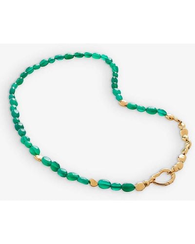 Monica Vinader Beaded-chain 18ct Yellow -plated Vermeil Recycled Sterling-silver And Green Onyx Necklace