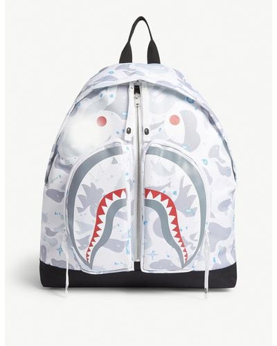 A Bathing Ape Space Shark Print Backpack - White