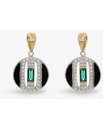 V By Laura Vann Daphne Rhodium And 18ct Yellow -plated Recycled Sterling-silver Enamel And Cubic Zirconia Drop Earrings - White