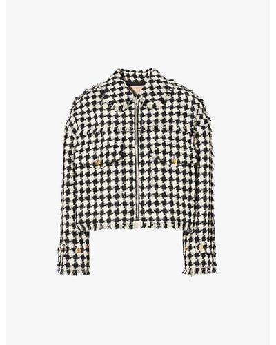 Gucci Houndstooth-pattern Cropped Cotton-blend Jacket - White