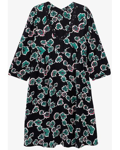 IKKS Floral-print V-neck Woven Mini Dress - Black