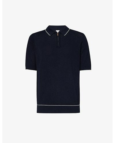 Eleventy Vy And White Zip-neck Regular-fit Cotton-knit Polo Shirt - Blue