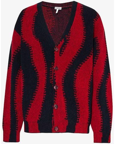 Loewe Abstract-pattern V-neck Wool-blend Cardigan - Red