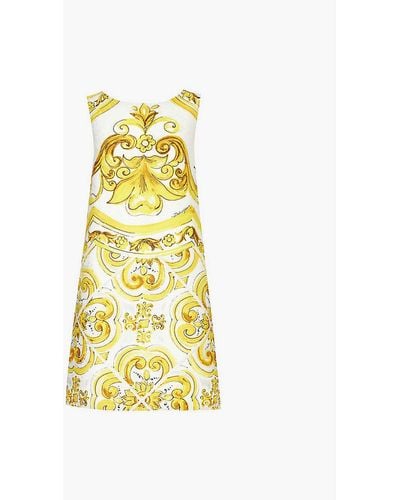 Dolce & Gabbana Barocco-print Sleeveless Woven-blend Mini Dress - Yellow