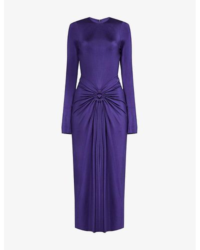 Victoria Beckham Ruched Slim-fit Stretch-woven Midi Dress - Purple