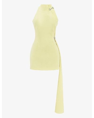 House Of Cb Marla Halter-neck Stretch-woven Mini Dress - Yellow