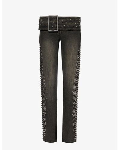 Jaded London Studded Low-rise Bootcut-leg Jeans - Grey