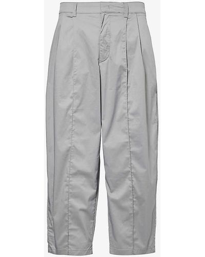 Emporio Armani Pleated Straight-leg Cotton-blend Trousers - Grey