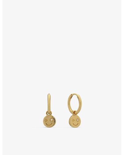 Rachel Jackson Happy Face 22ct Yellow-gold Plated Sterling-silver And Cubic Zirconia Hoop Earrings - Metallic