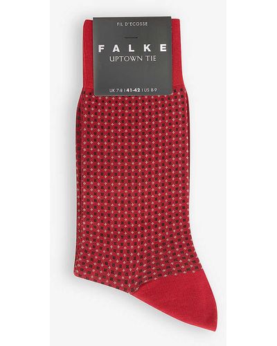 FALKE Uptown Tie Geometric-print Cotton-blend Socks - Red