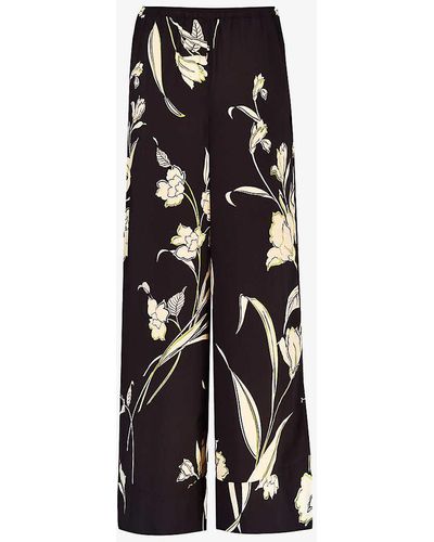 Ro&zo Climbing-floral Wide-leg Mid-rise Recycled Polyester-blend Trousers - Black