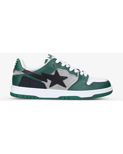 A Bathing Ape Bape Sk8 Sta #1 M2 Leather And Suede Low-top Trainers - Green