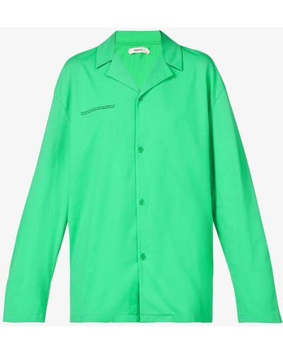 PANGAIA Text-print Organic-cotton Pyjama Shirt - Green