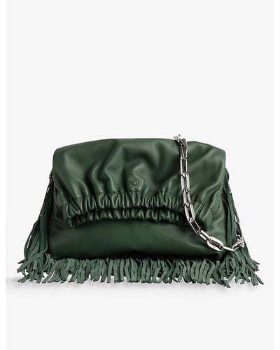 Zadig & Voltaire Rockyssime Fringe-embellished Leather Shoulder Bag - Green