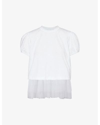 Noir Kei Ninomiya Ruffle-trims Short-sleeve Cotton-jersey T-shirt - White