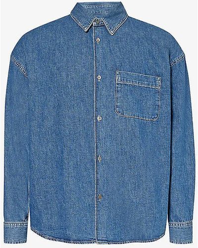 FRAME Patch-pocket Relaxed-fit Recycled Denim-blend Shirt - Blue