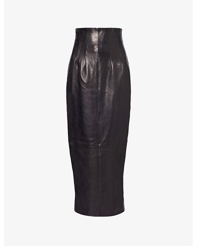 Khaite Ruddy Slim-fit Leather Midi Pencil Skirt - Black