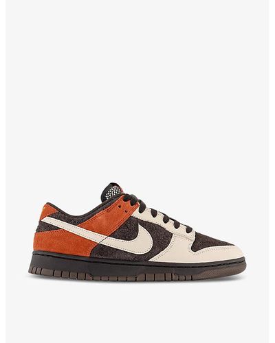 Nike Dunk Low Panelled Suede And Woven Low-top Trainers - Brown