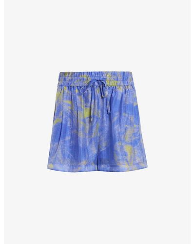 AllSaints Isla Graphic-print High-rise Woven Shorts - Blue