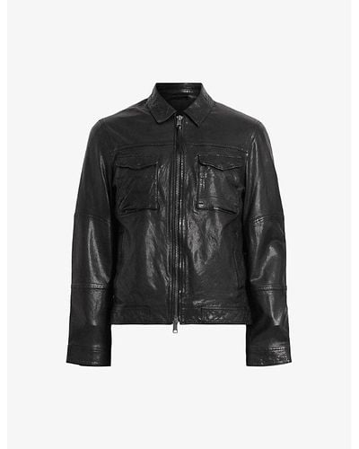 AllSaints Whilby Patch-pockets Leather Jacket - Black