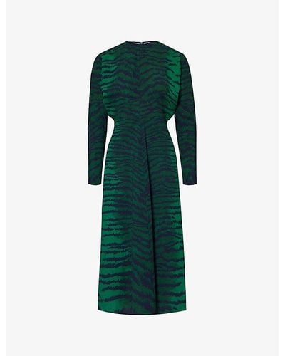 Victoria Beckham Green Vy Dolman Round-neck Slim-fit Woven Midi Dress