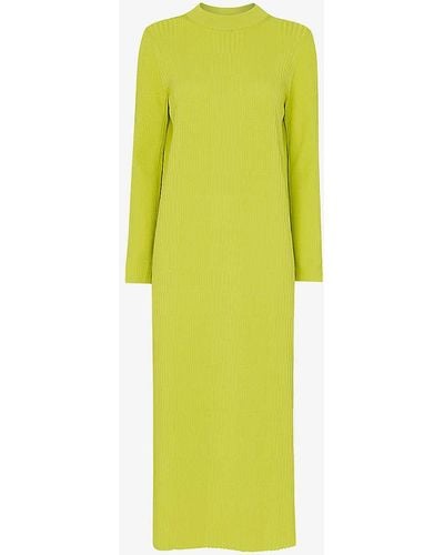 Whistles Fitted Rib-knit Recycled Polyester-blend Midi Dress - Yellow