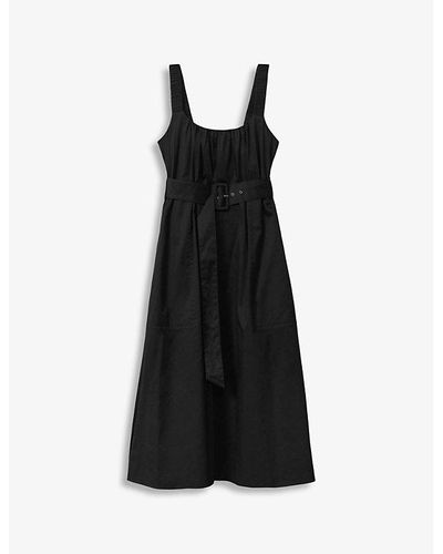 Reiss Liza Ruched-strap Sleeveless Cotton Midi Dress - Black