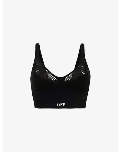 Off-White c/o Virgil Abloh Logo-print Mesh-panel Stretch-woven Sports Bra - Black