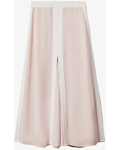 Reiss Rosalia Contrast-trim Woven Midi Skirt - Pink