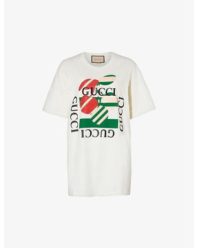 Gucci Cherry And Logo-print Cotton-jersey T-shirt - White