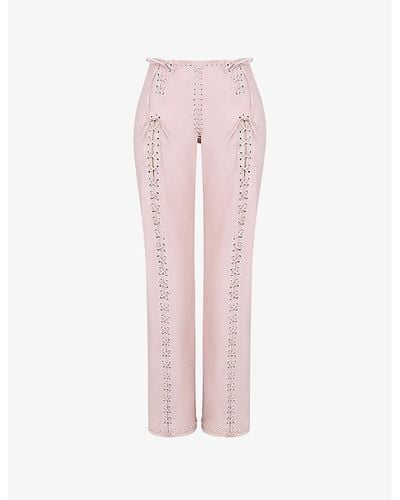 House Of Cb Elliot Lace-up Straight-leg Mid-rise Faux-leather Trouser - Pink